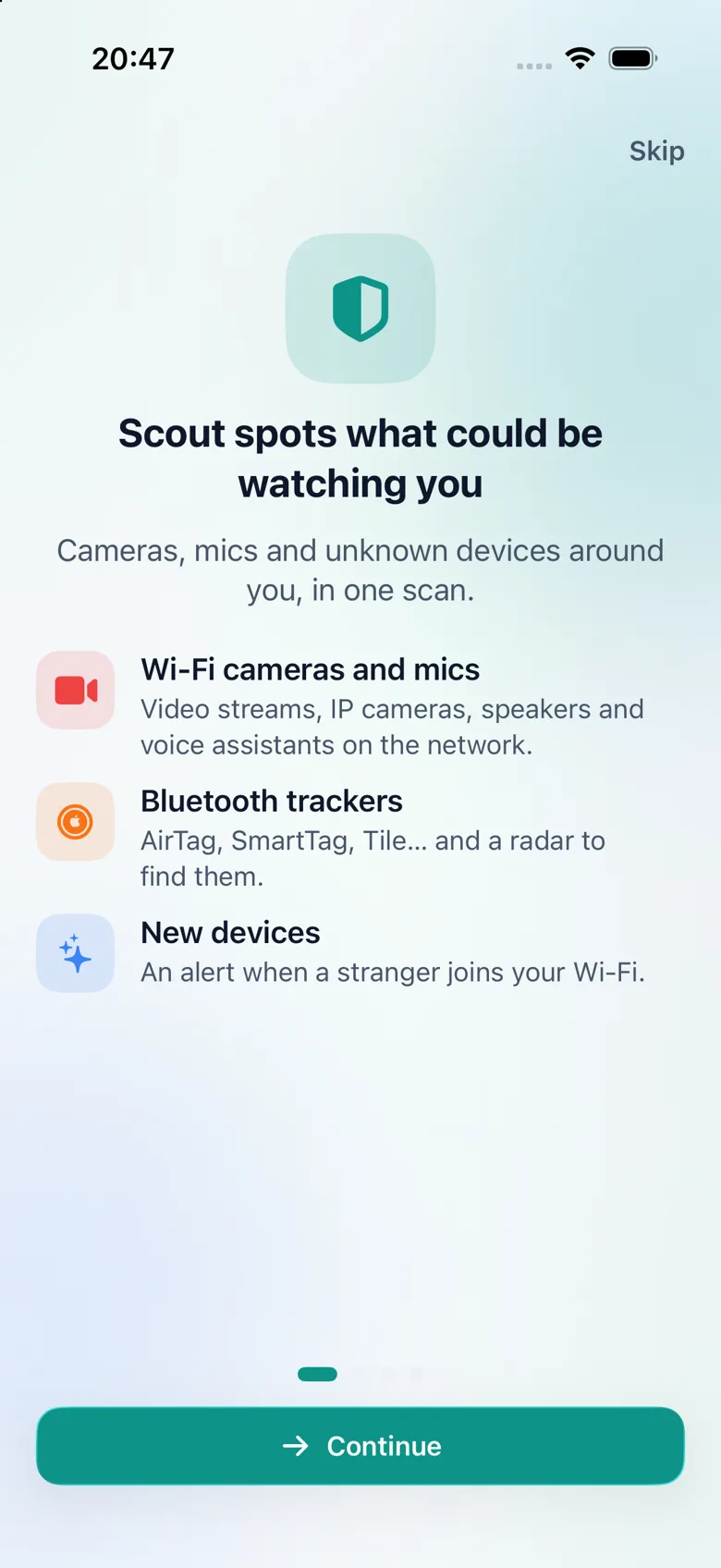 Onboarding Scout : caméras et micros Wi-Fi, traqueurs Bluetooth, nouveaux appareils